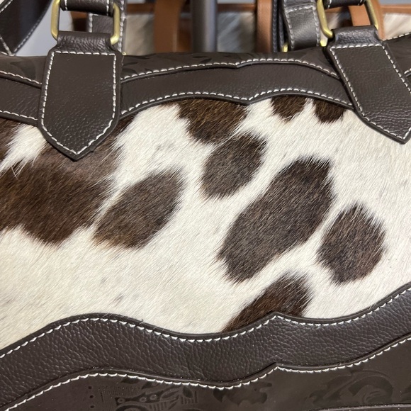 Unique New Western Genuine Embossed Leather Cowhide Fringe Tassel Bag Crossbody - Picture 10 of 12